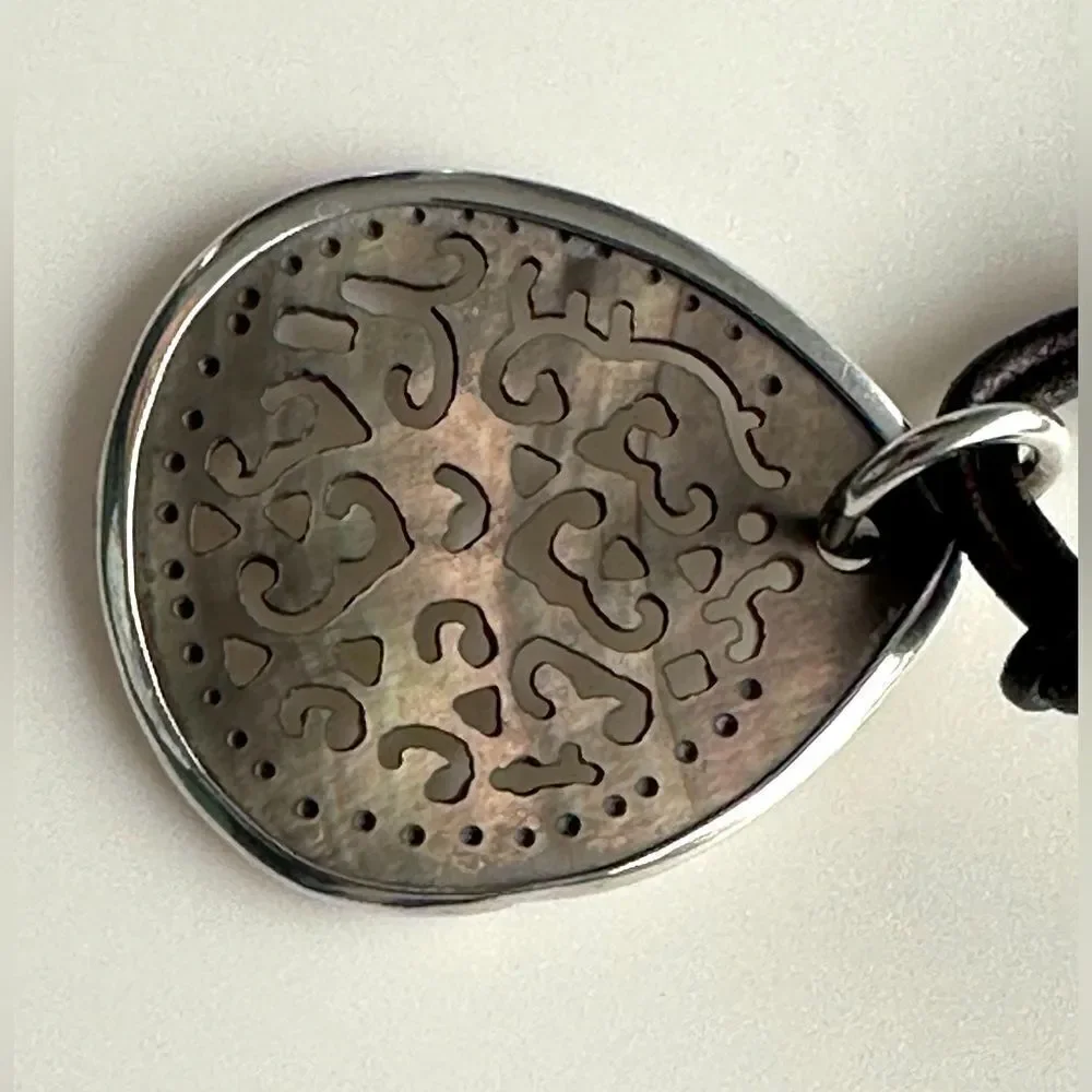 Silpada Lip Shell Teardrop Pendant on a Brown Leather Necklace RETIRED N1446
